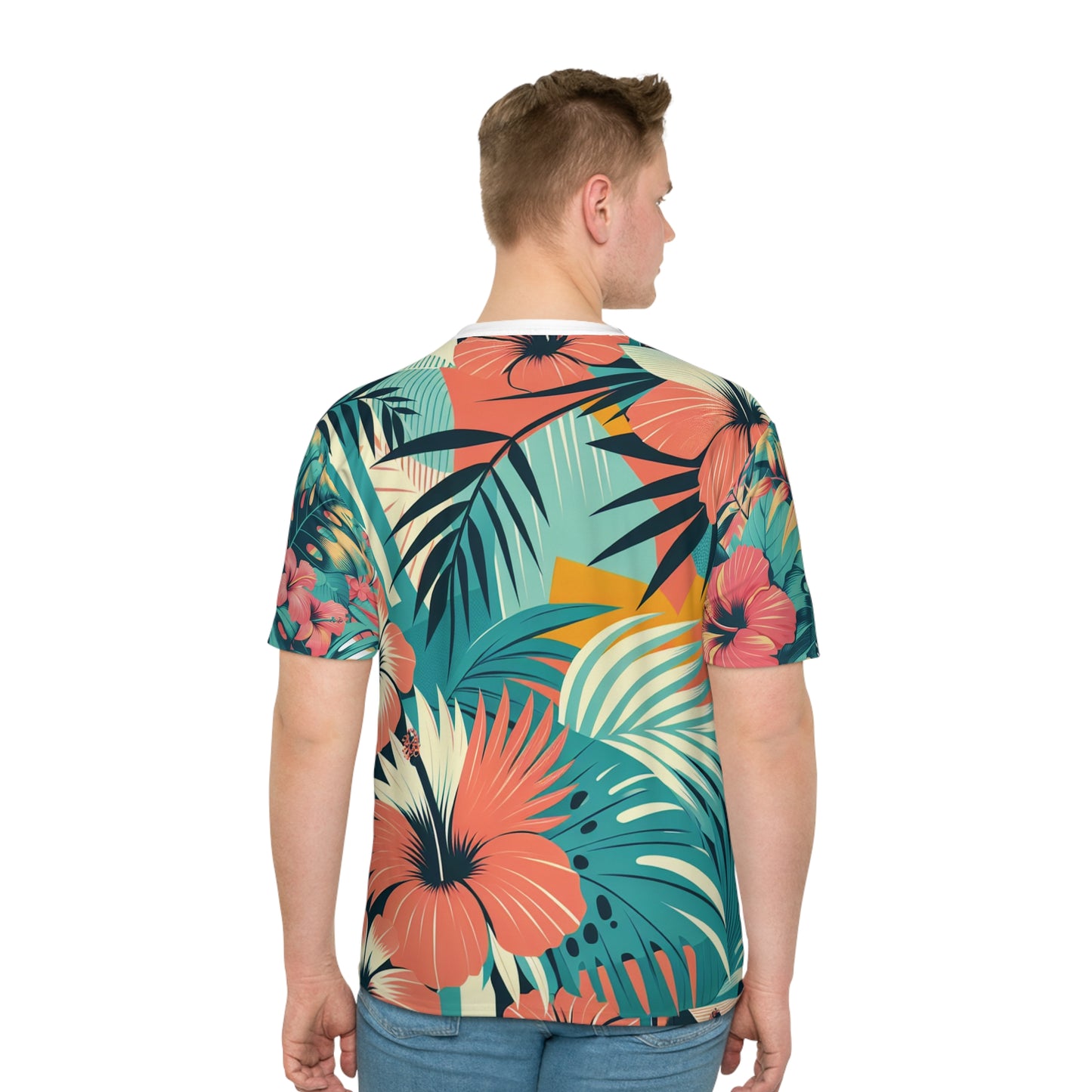 Tropical Paradise Men's Loose T-shirt, Summer Casual Tee, Beachwear, Vacation Shirt, Eco-friendly Fashion, Floral Print