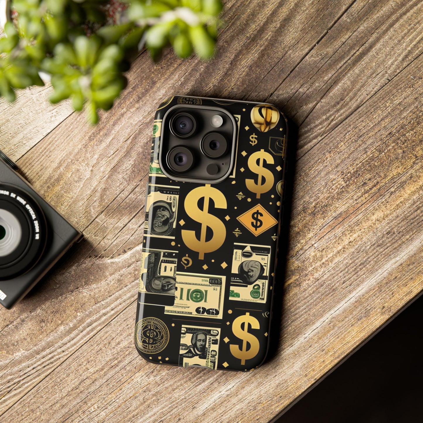 Phone Cases - Gold and Black Dollar Pattern for Luxury Streetwear Enthusiasts