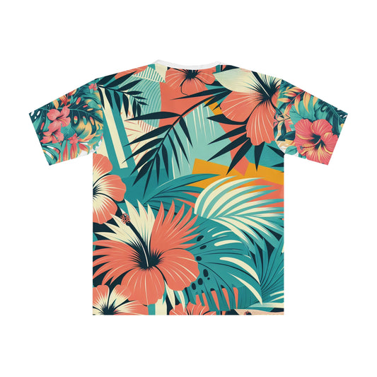 Tropical Paradise Men's Loose T-shirt, Summer Casual Tee, Beachwear, Vacation Shirt, Eco-friendly Fashion, Floral Print