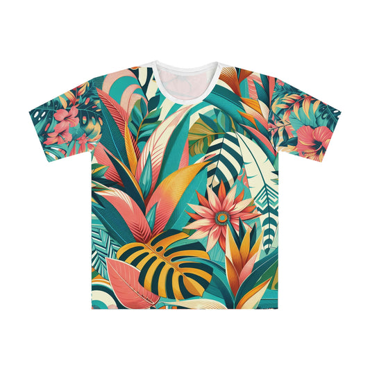 Tropical Paradise Men's Loose T-shirt, Summer Casual Tee, Beachwear, Vacation Shirt, Eco-friendly Fashion, Floral Print