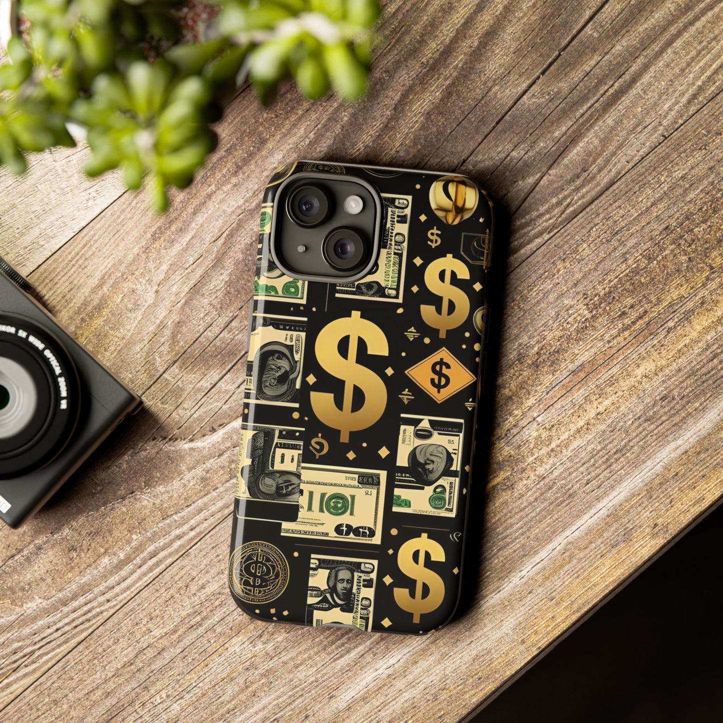 Phone Cases - Gold and Black Dollar Pattern for Luxury Streetwear Enthusiasts
