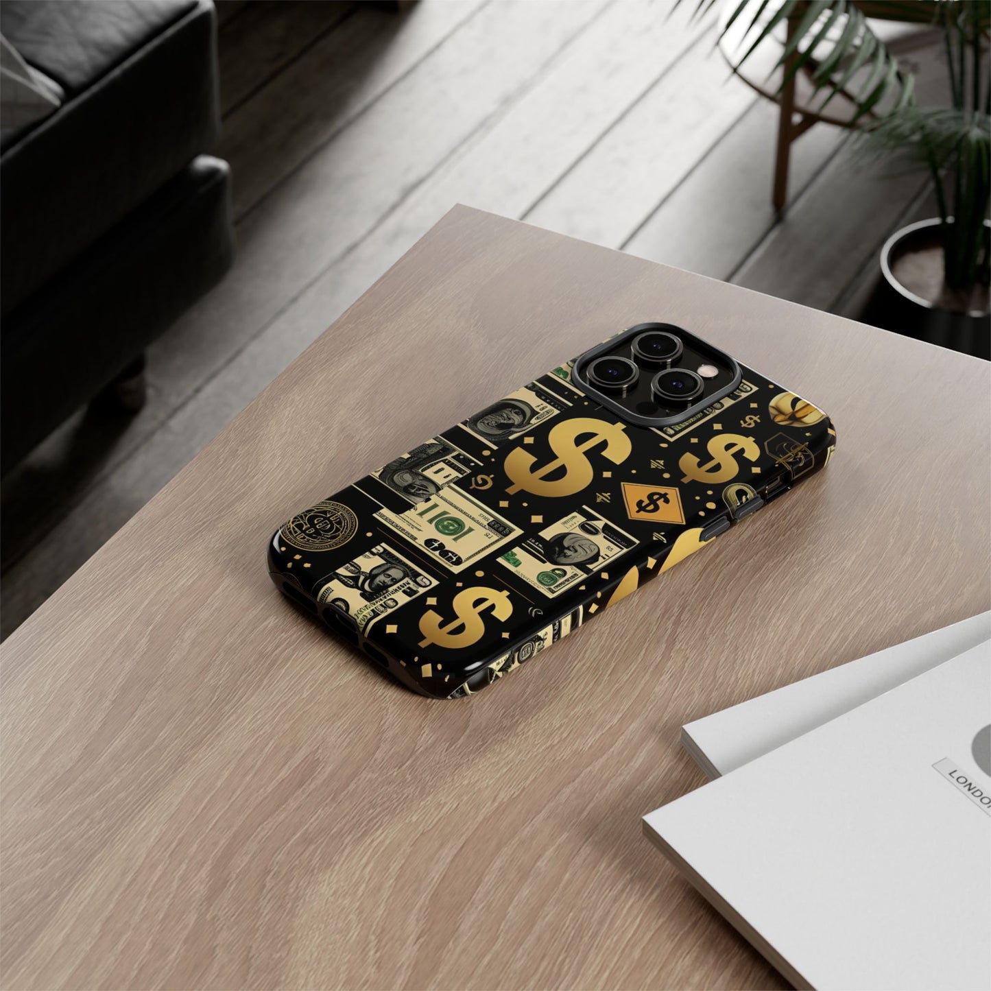 Phone Cases - Gold and Black Dollar Pattern for Luxury Streetwear Enthusiasts