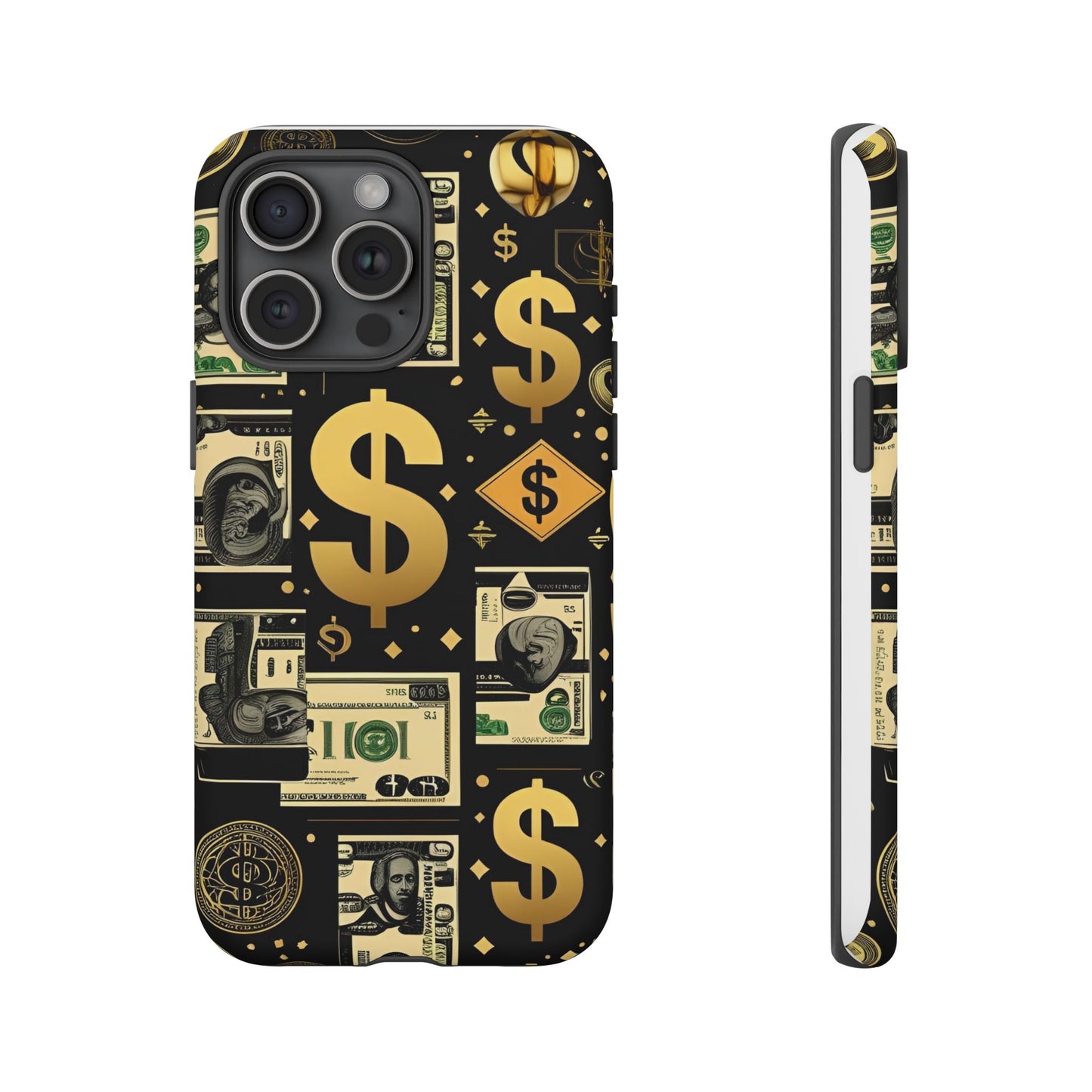 Phone Cases - Gold and Black Dollar Pattern for Luxury Streetwear Enthusiasts